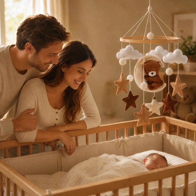 mobile ourson  joli mobile lit bébé mobile ourson nuage et ourson papa et bebe 