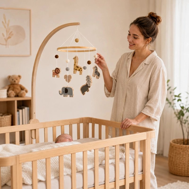 mobile pour lit bébé animaux en bois