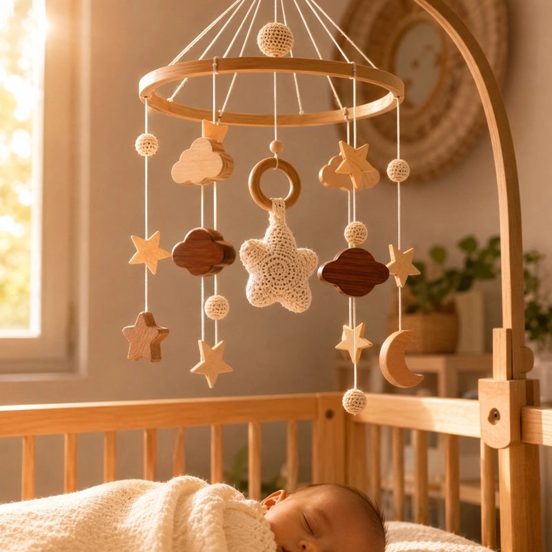 mobile pour lit bébé nuage et bois
