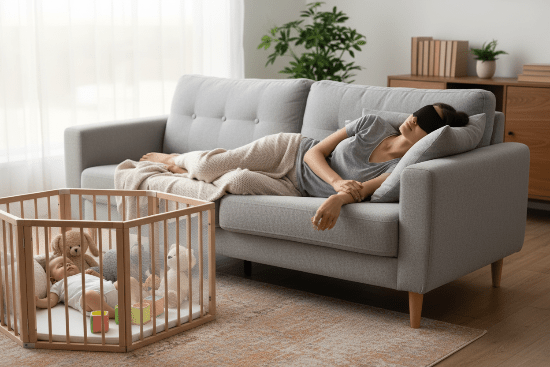 Masque de sommeil Moment de repos pour maman avec bébé dans son parc