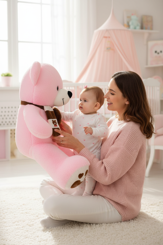 ourson en peluche Bébé rose  fille et maman