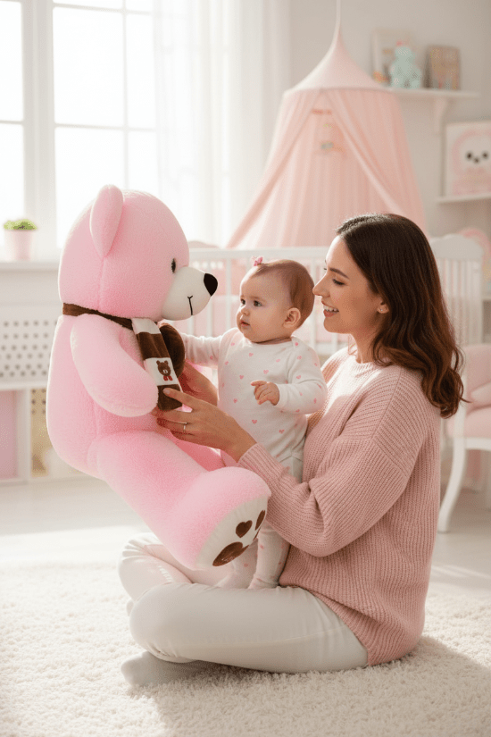Ourson Peluche Gros Compagnon - Doudou Géant
ourson en peluche Bébé rose  fille et maman