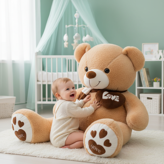 ourson en peluche Fillette câlinant l'ourson blanc  Bébé garçon jouant avec l'ourson brun géant