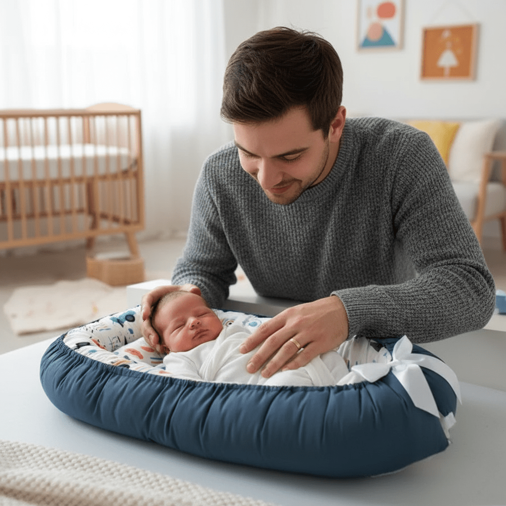 reducteur de lit cododo
Papa avec bébé dans le nid