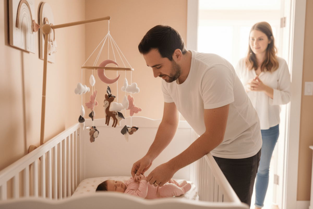 Mobile pour bébé et son Papa bébé fille mobile biche roses