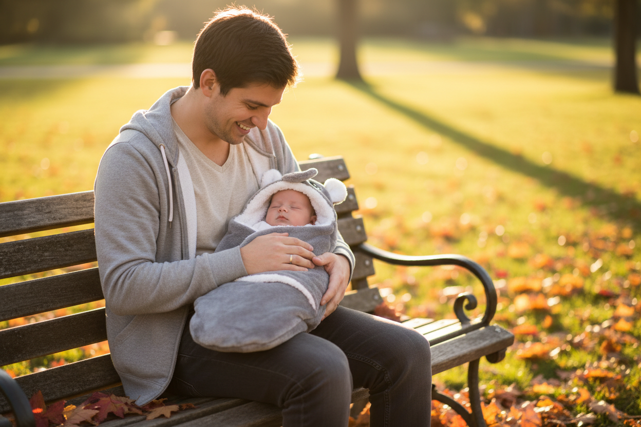 nid dange avec Papa bébé nid d'ange gris loup automne parc