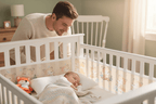 tour de lit respirant et Papa et bébé - motif fleuri
