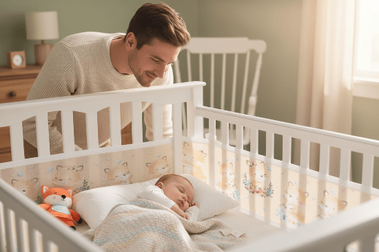 tour de lit respirant et Papa et bébé - motif fleuri