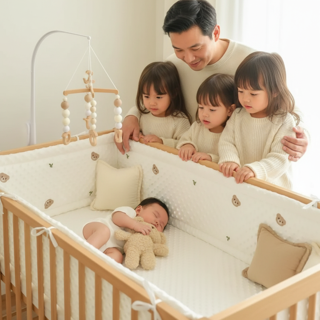 Papa et filles avec bébé