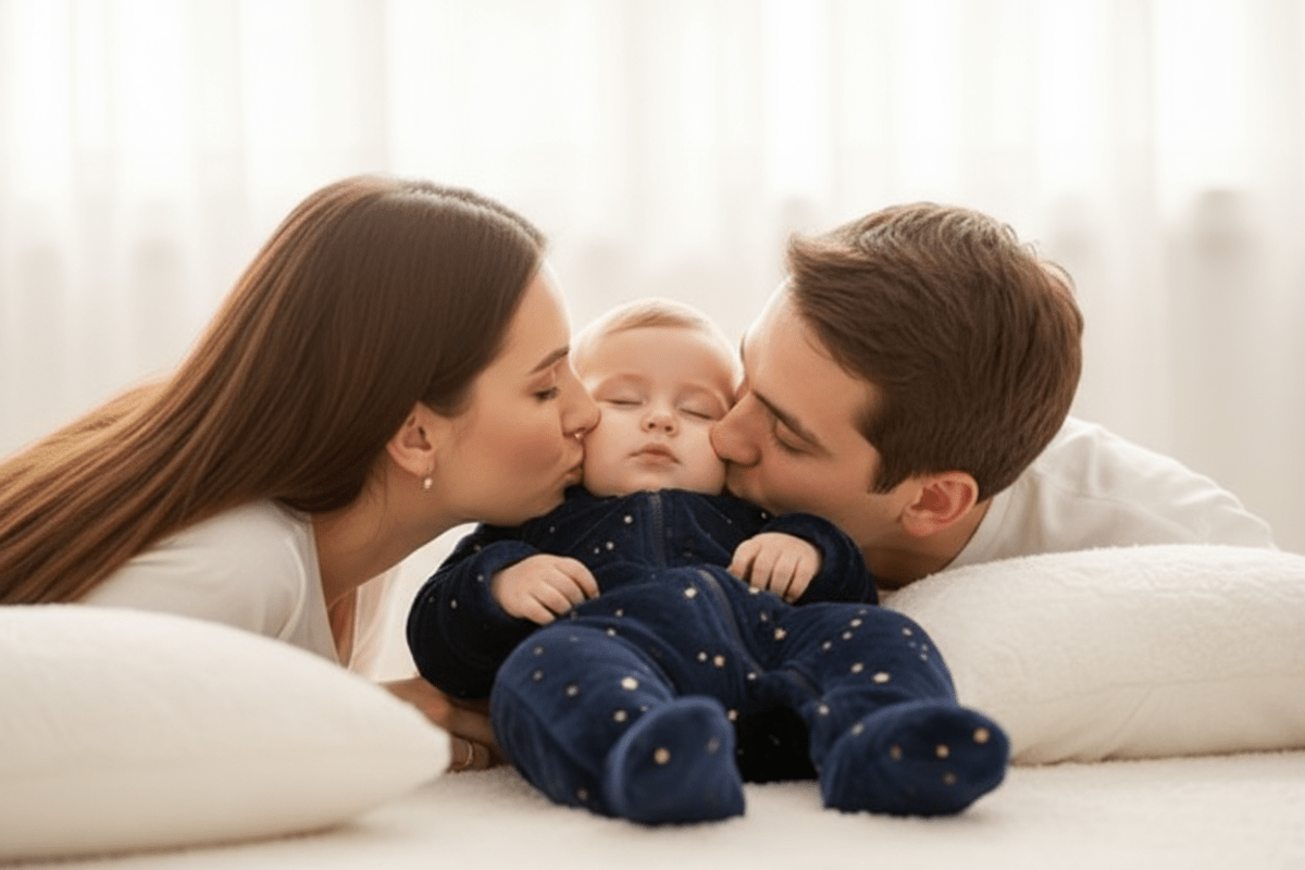 Combinaison bebe nounours et Papa maman bisou bébé