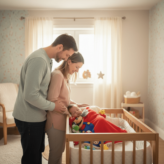 couverture bébé Parents veillant sur bébé endormi dans la couchette