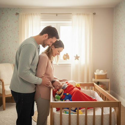 couverture bébé Parents veillant sur bébé endormi dans la couchette