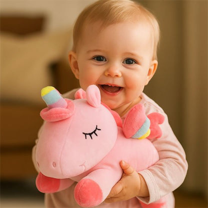 bebe Licorne peluche rose et joyeux