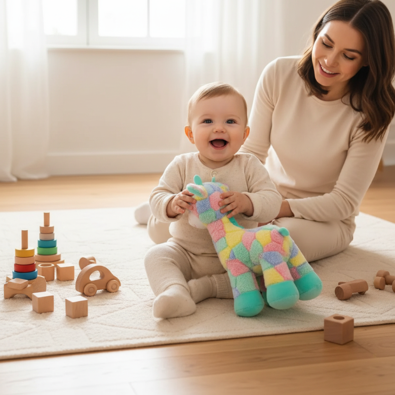 peluche d'éveil Maman et  Bébé assis tapis girafe