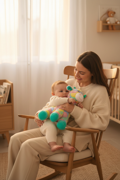 peluche d'éveil Maman et bébé Maman rocking chair portrait