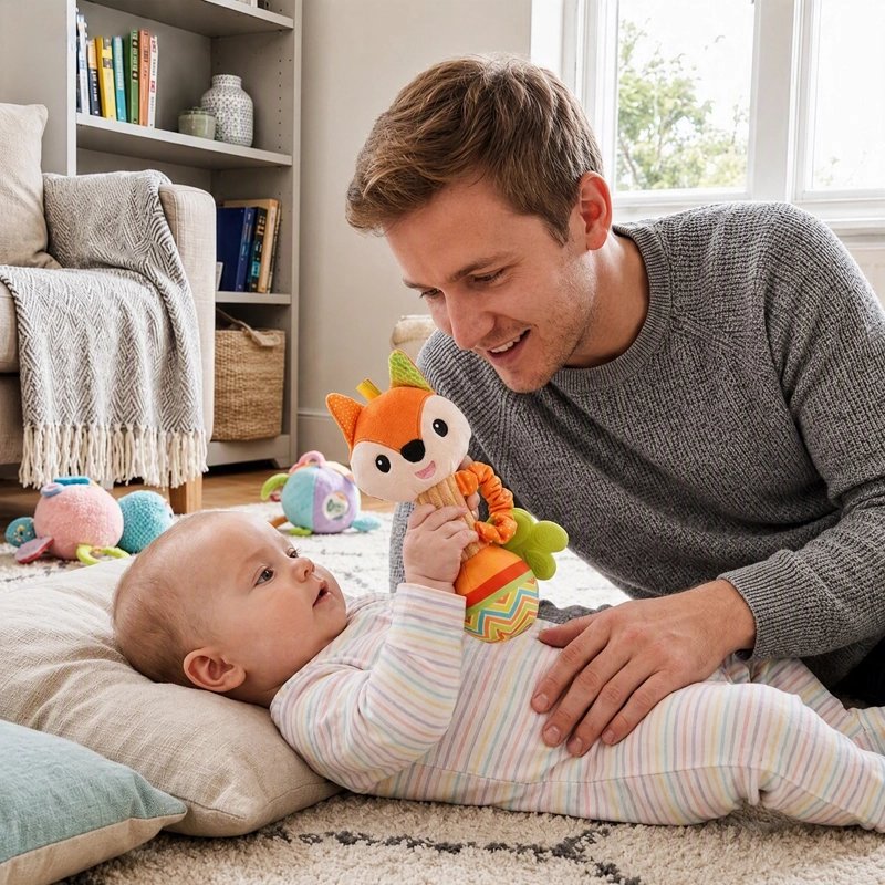 peluche d'éveil papa qui sourit a bebe