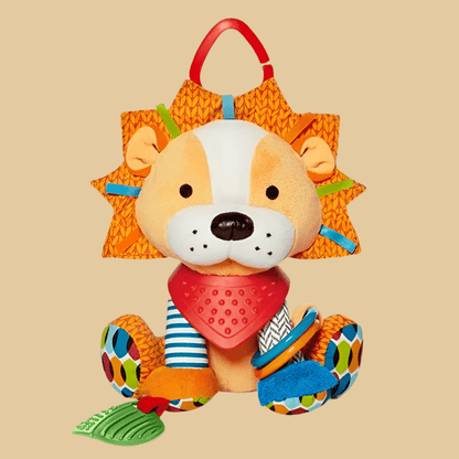 peluche musicale bebe d’un lion avec  jouet de dentition accrochable avec  crochet 