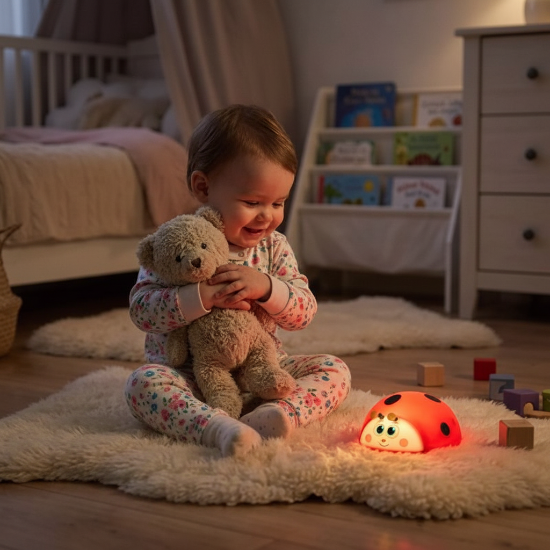 veilleuse rechargeable usb Petite fille avec doudou et veilleuse