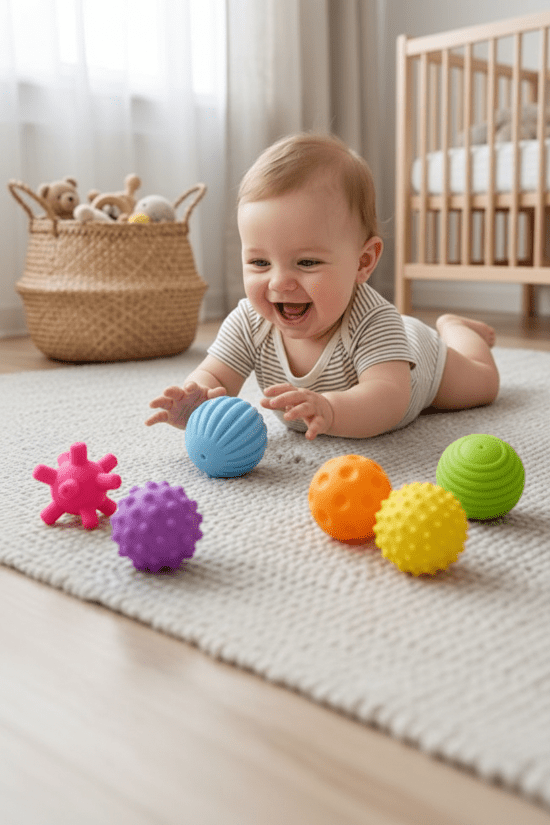 balle sensorielle bebe petiy bébé ventre rit balles sensorielles colorées chambre