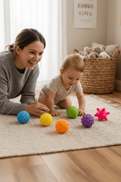 balle sensorielle bebe maman pull gris bébé rampe balles sensorielles colorées