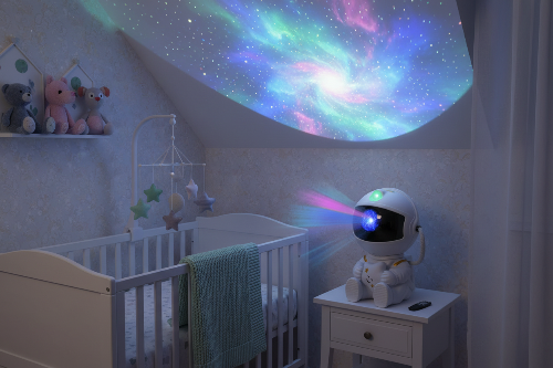 projecteur veilleuse lumière Veilleuse robot astronaute sur table de chevet