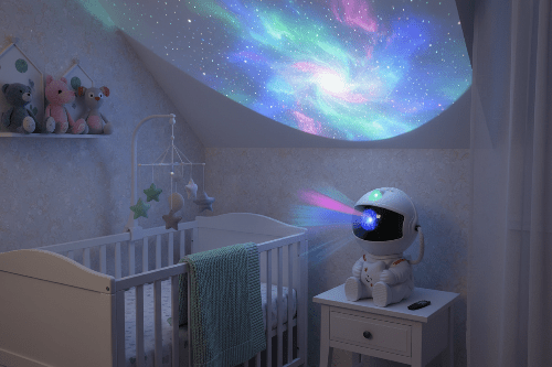 projecteur veilleuse lumière Veilleuse robot astronaute sur table de chevet