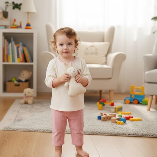 pyjama fille pas cher Bébé debout avec doudou
