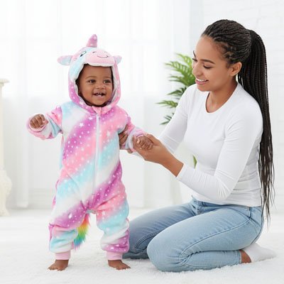 Pyjama Licorne Bébé Adorable - Multicolore Magique
pyjama licorne fille debout avec sa maman 