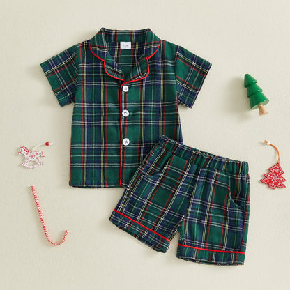 pyjama noel pour bebe duo chemise et manche carreaux chemise verte vertes et rouge et blanches 