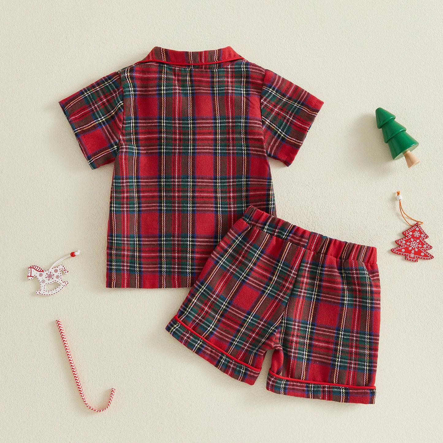 pyjama noel pour bebe manche carreaux version de dos  chemise verte vertes et rouge et blanches 