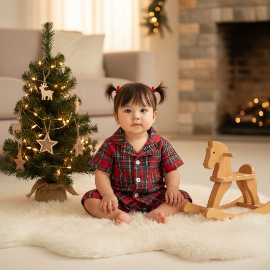 pyjama noel pour bebe un 
Bébé fille pyjama Noël noir rouge sapin fairy lights cheminée bas Noël Bébé fille pyjama Noël carreaux rouge cheval bascule bois