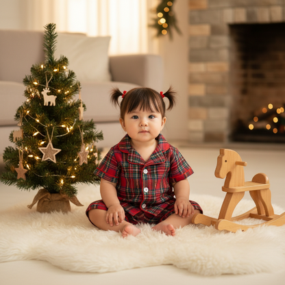 pyjama noel pour bebe un 
Bébé fille pyjama Noël noir rouge sapin fairy lights cheminée bas Noël Bébé fille pyjama Noël carreaux rouge cheval bascule bois