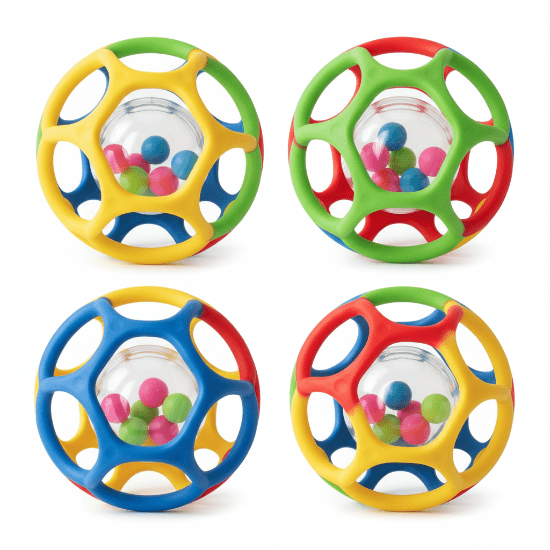 balle sensorielle bebe Quatre balles sensorielles arc-en-ciel grille sans texte