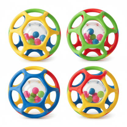 balle sensorielle bebe Quatre balles sensorielles arc-en-ciel grille sans texte