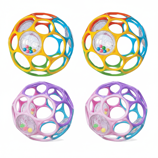 balle sensorielle bebe Quatre balles sensorielles deux couleurs grille sans texte