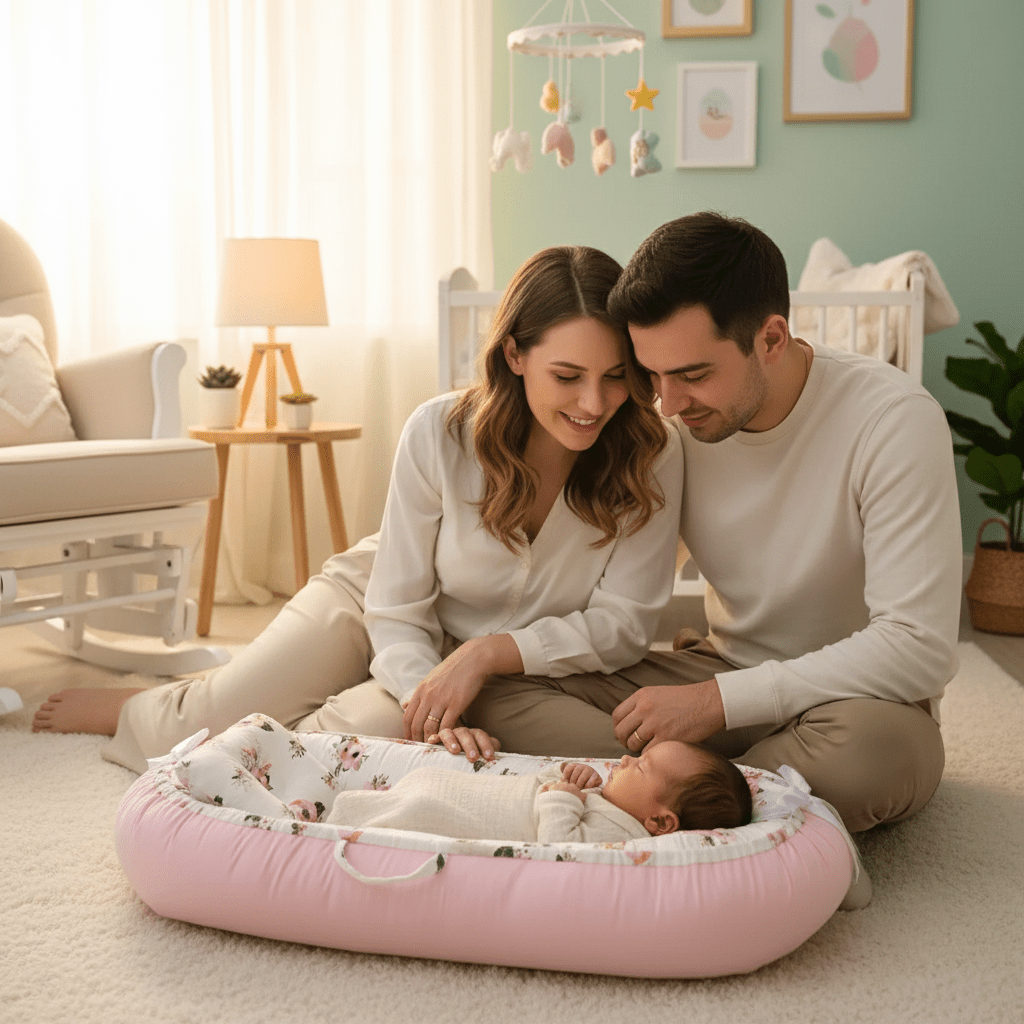 reducteur de lit cododo
couronne royale Scène familiale avec bébé endormi