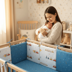 Tour de lit bleu Scène maman-bébé avec tour de lit bleu
