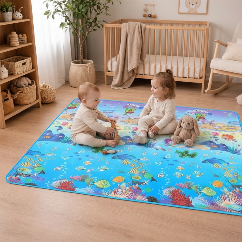 tapis en mousse bebe freres et soeur souriant
