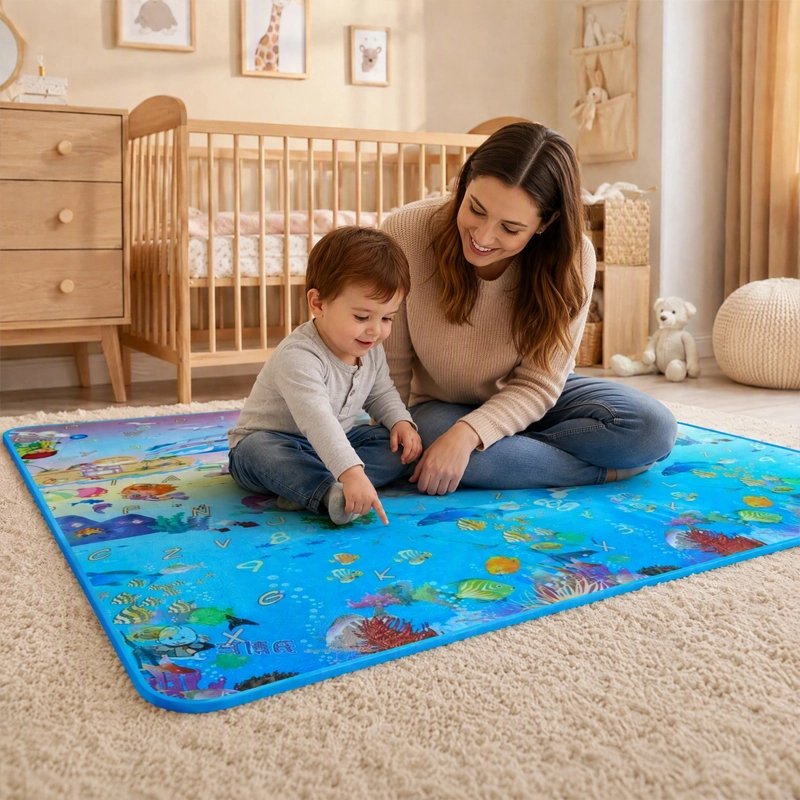 tapis en mousse bebe maman et petit assis 