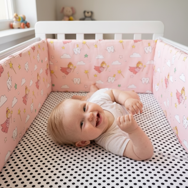 Tour de lit complet - bébé allongé fée rose