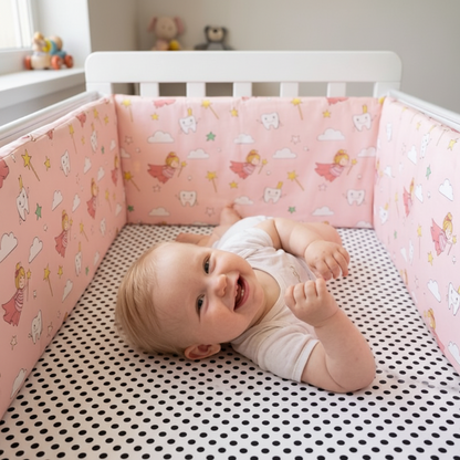 Tour de lit complet - bébé allongé fée rose