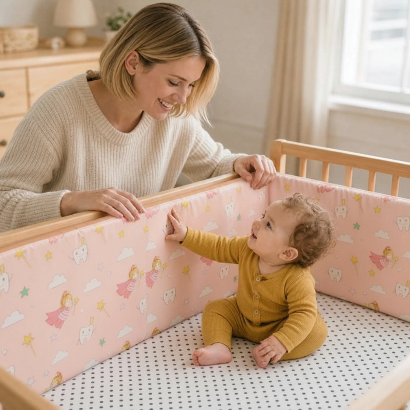 Tour de lit complet - maman bébé fée rose