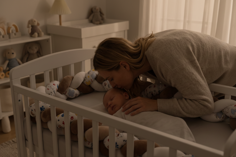 tresse de lit bébé Ambiance soir - bisou bébé endormi
