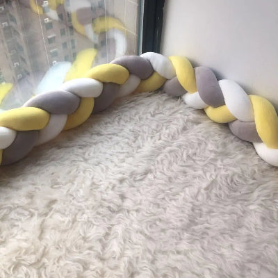 tresse de lit bébé gris blanc jaune