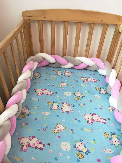 tresse de lit bébé gris rose et blanc