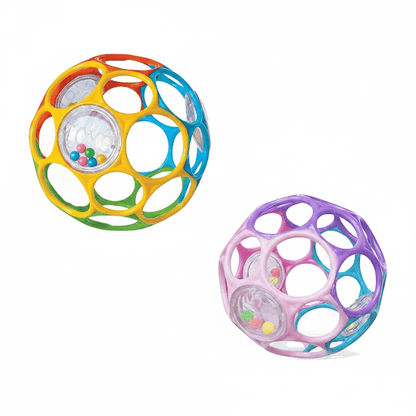 balle sensorielle bebe Une balle arc-en-ciel une balle rose violet fond blanc