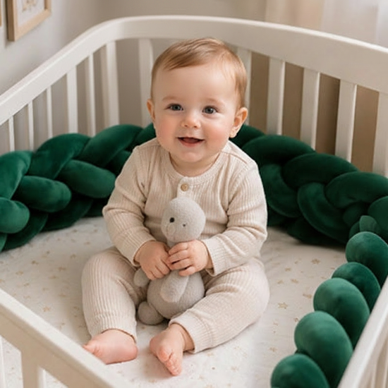 tresse de lit bébé
vert avec toutou peluche Variante bébé lapin vert forêt