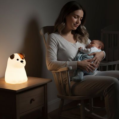 Veilleuse bébé chien et maman 