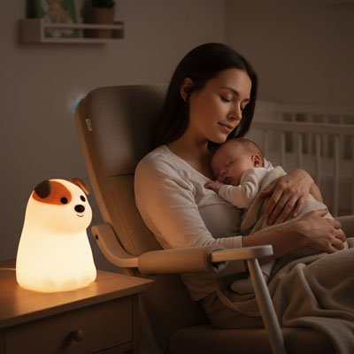 Veilleuse bébé chien maman et poupon