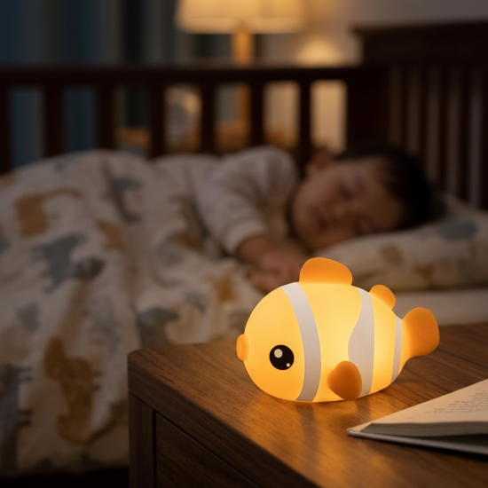 veilleuse enfant rechargeable poisson gros plan table de nuit